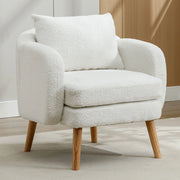 Poltrona in tessuto teddy con cuscino lombare e seduta da 14 cm, struttura in legno massello bianco 71 × 72 × 71 cm