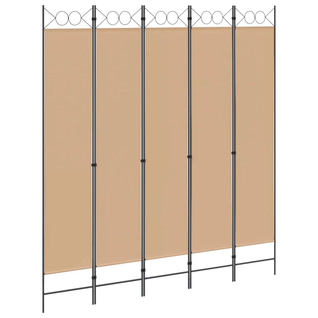 Divisorio Ambienti | Divider per stanze | Paravento a 5 Pannelli Beige 200 x 220 cm Tessuto