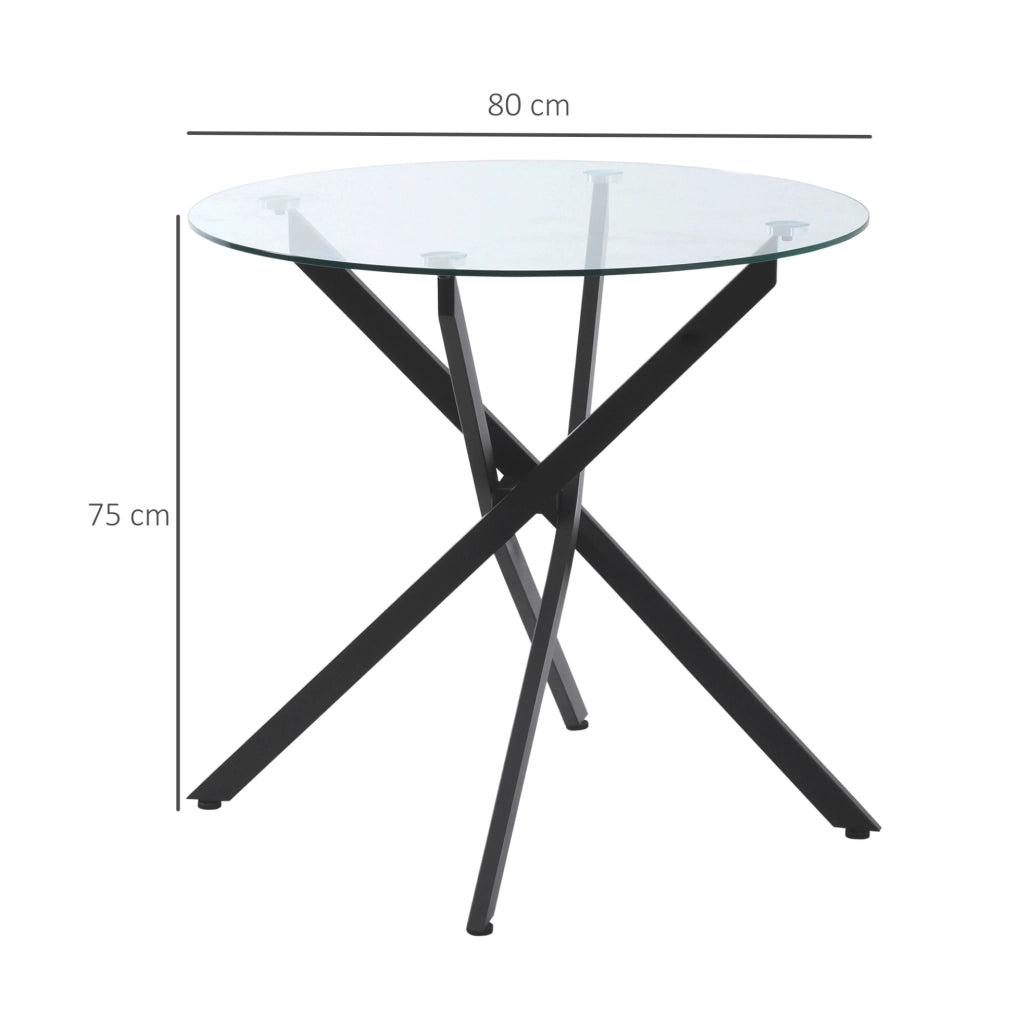 Tavolino rotondo in vetro temperato nero 80x80x75 cm con struttura in metallo