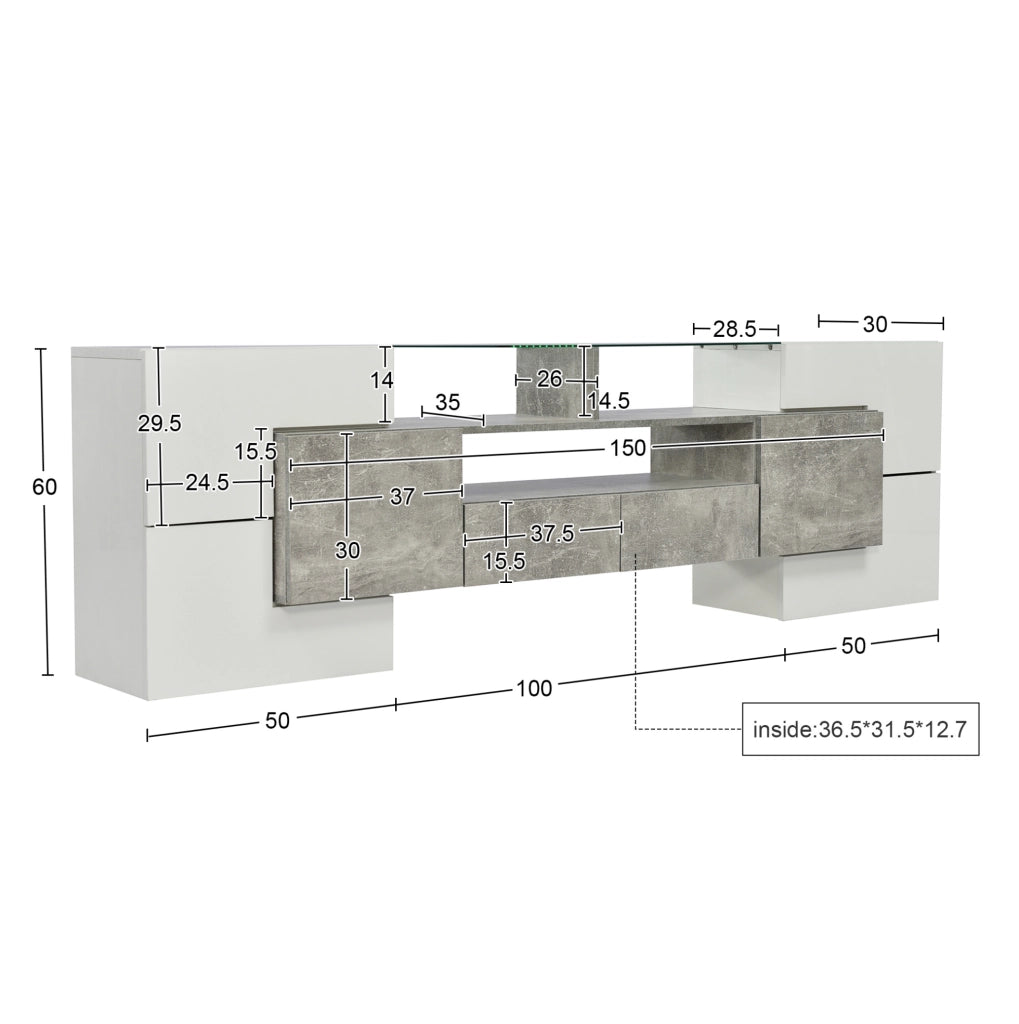 Mobile TV con LED; 200 x 35 x 60 cm; MDF; grigio