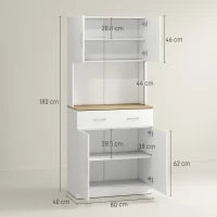 Credenza Cucina con Armadietti a 2 Ante e Cassetto in Legno, 80x40x180cm, Bianco
