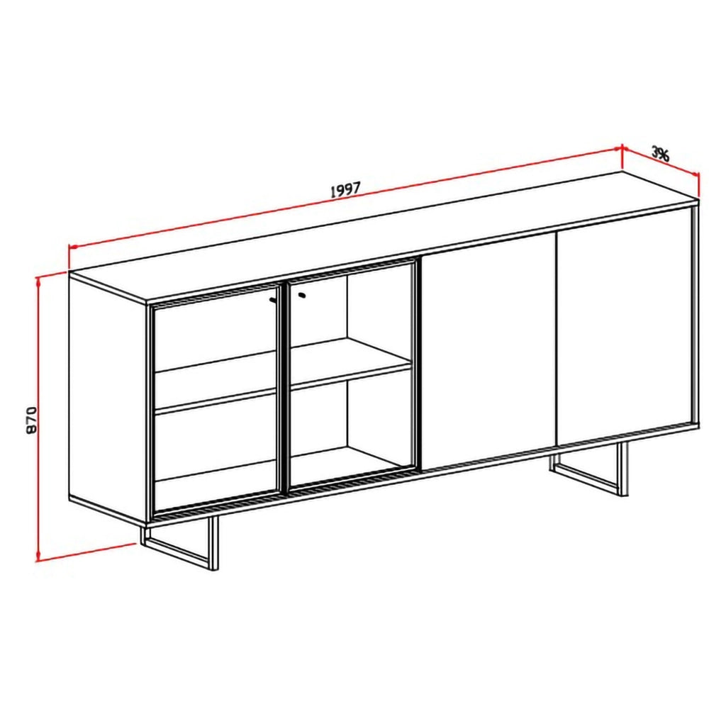 Madia Rivarone, Credenza 3 Ripiani, 200x40x87h cm Beige