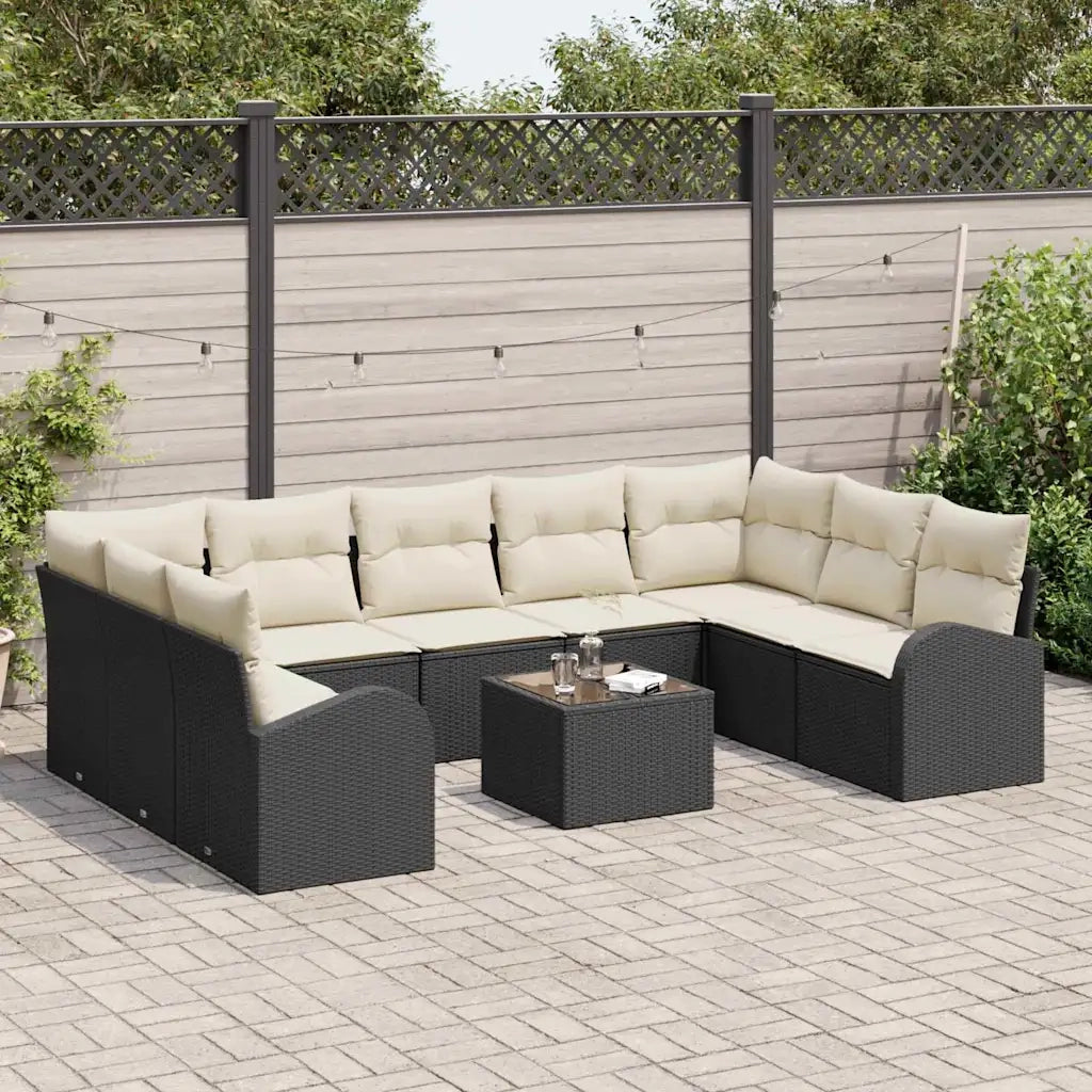 Set Divano da Giardino 10 pcs Nero e Bianco polyrattan 3354876