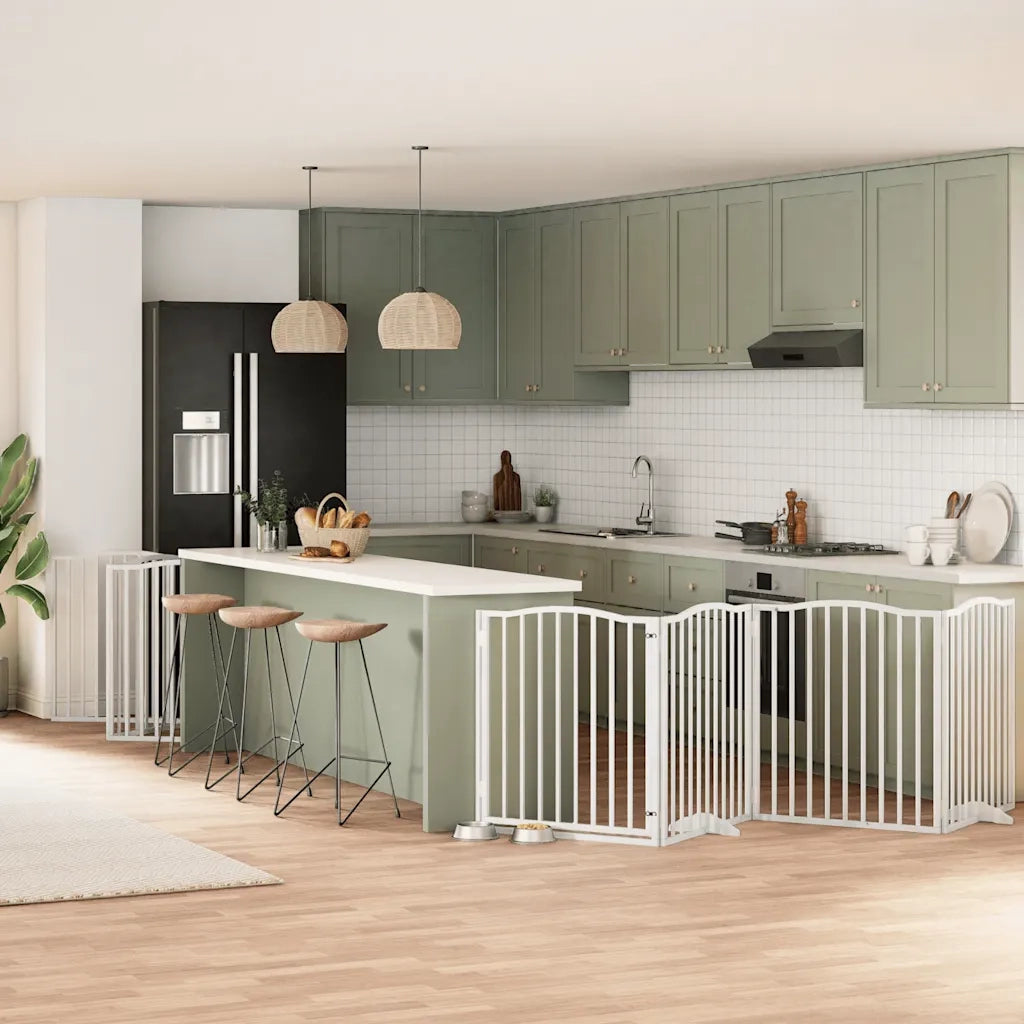 vidaXL Cancello Cani Porta Pieghevole Bianco 12 Pannelli 960 cm Pioppo