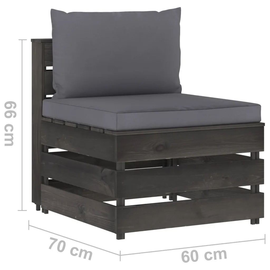 Divano Centrale Modulare con Cuscini in Legno Impregnato Grigio 3068120