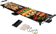 Piastra Elettrica 1800W, Barbecue Elettrico 5 Livelli di Temperatura, con Rivestimento Antiaderente, 6 Piccolo Supporto per Padella, per Cucinare, Grigliare (Piastra Liscia 90 X 23 CM)