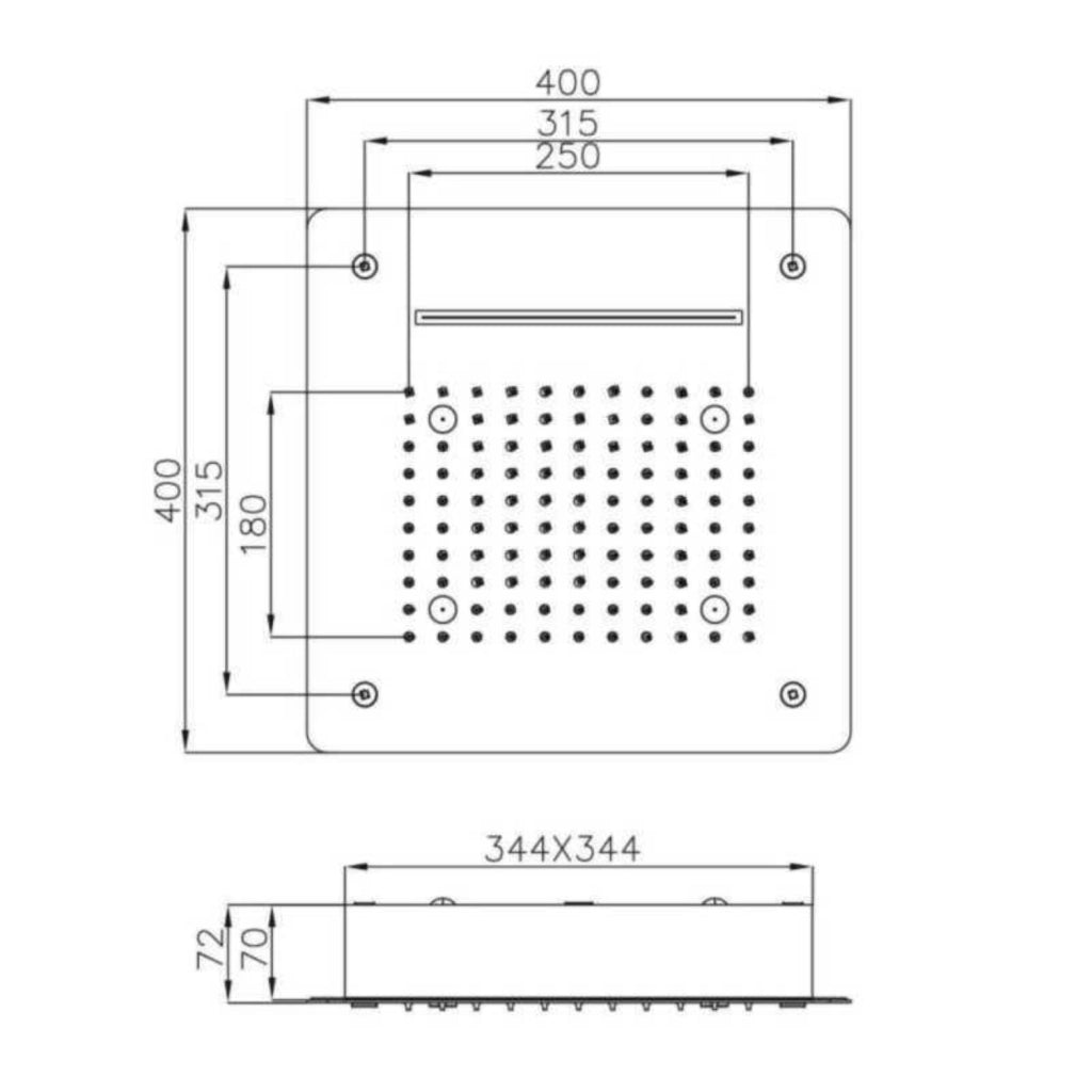 Soffione led a soffitto da incasso con cascata acciaio nero quadro ogomondo *** confezione 1