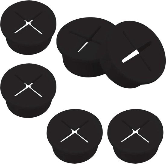 Grommetti in silicone flessibili per scrivania - 6 pezzi - neri - 25 cm.