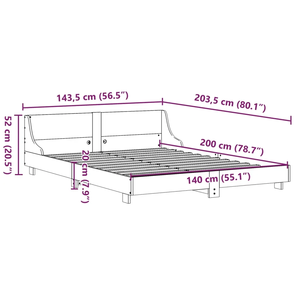 Letto matrimoniale | Letto per adulti | Giroletto senza Materasso Marrone Cera 140x200cm Massello Pino