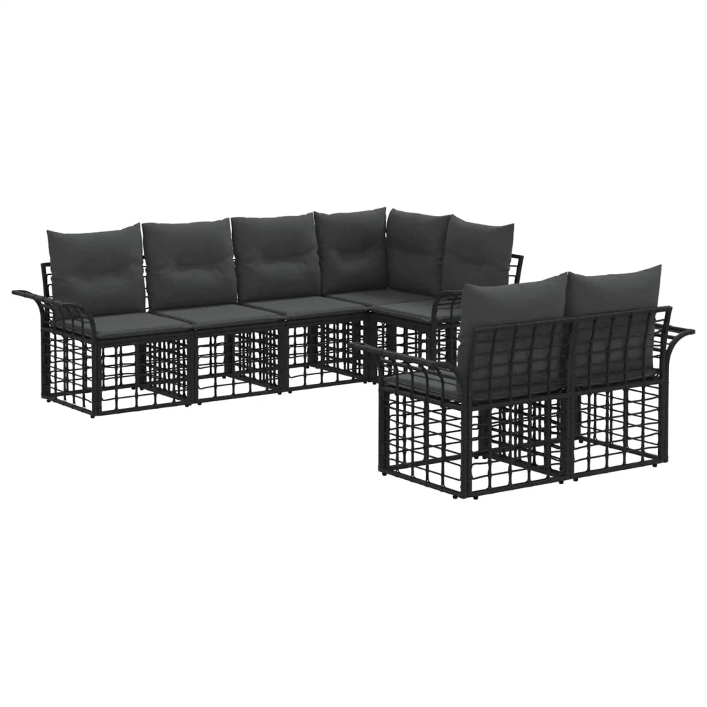 Set di divani da esterno 7 pcs Nero e Grigio scuro Poliestere
