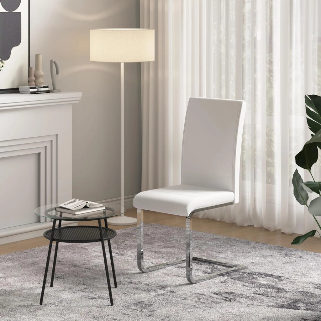 Set di 2 Sedie per Sala da Pranzo, Sedie da Cucina Moderne con Schienale Alto, Ergonomiche per Soggiorno, Ufficio, in PU, Bianco, BH378ws-2