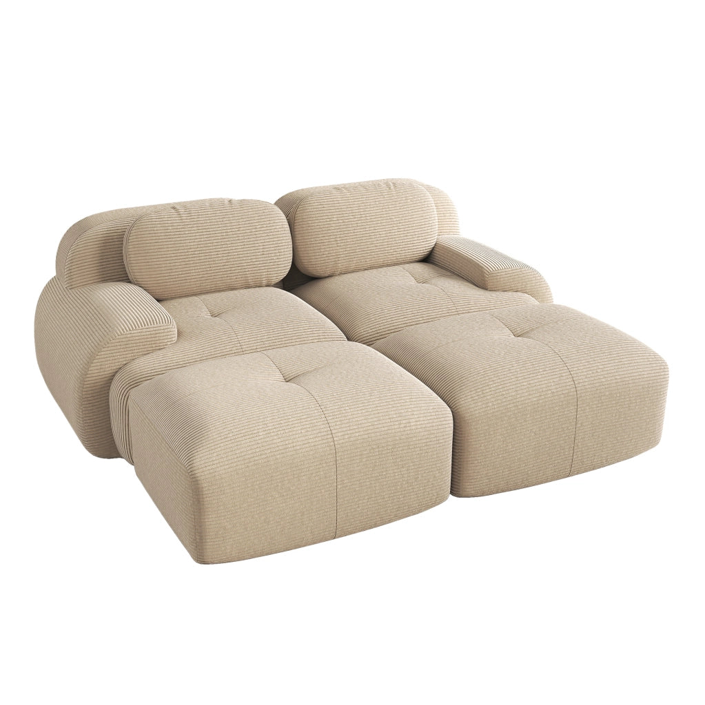 Divano angolare modulare in velluto a coste beige 208x178x70 cm; senza telaio