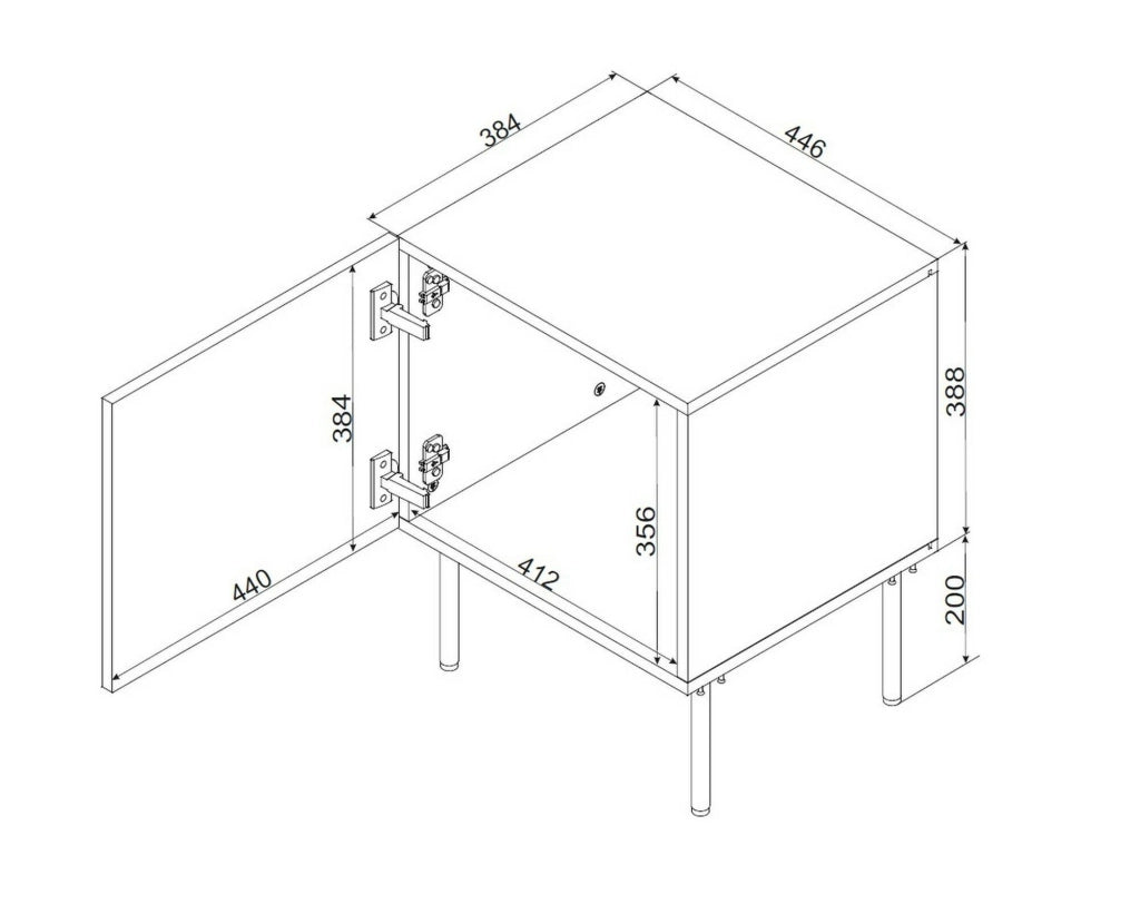 Set di 2 comodini Viano, Comò basso con cassetto e vano interno, Finitura effetto liscio con dettaglio geometrico, 45x42 h59 cm, Nero
