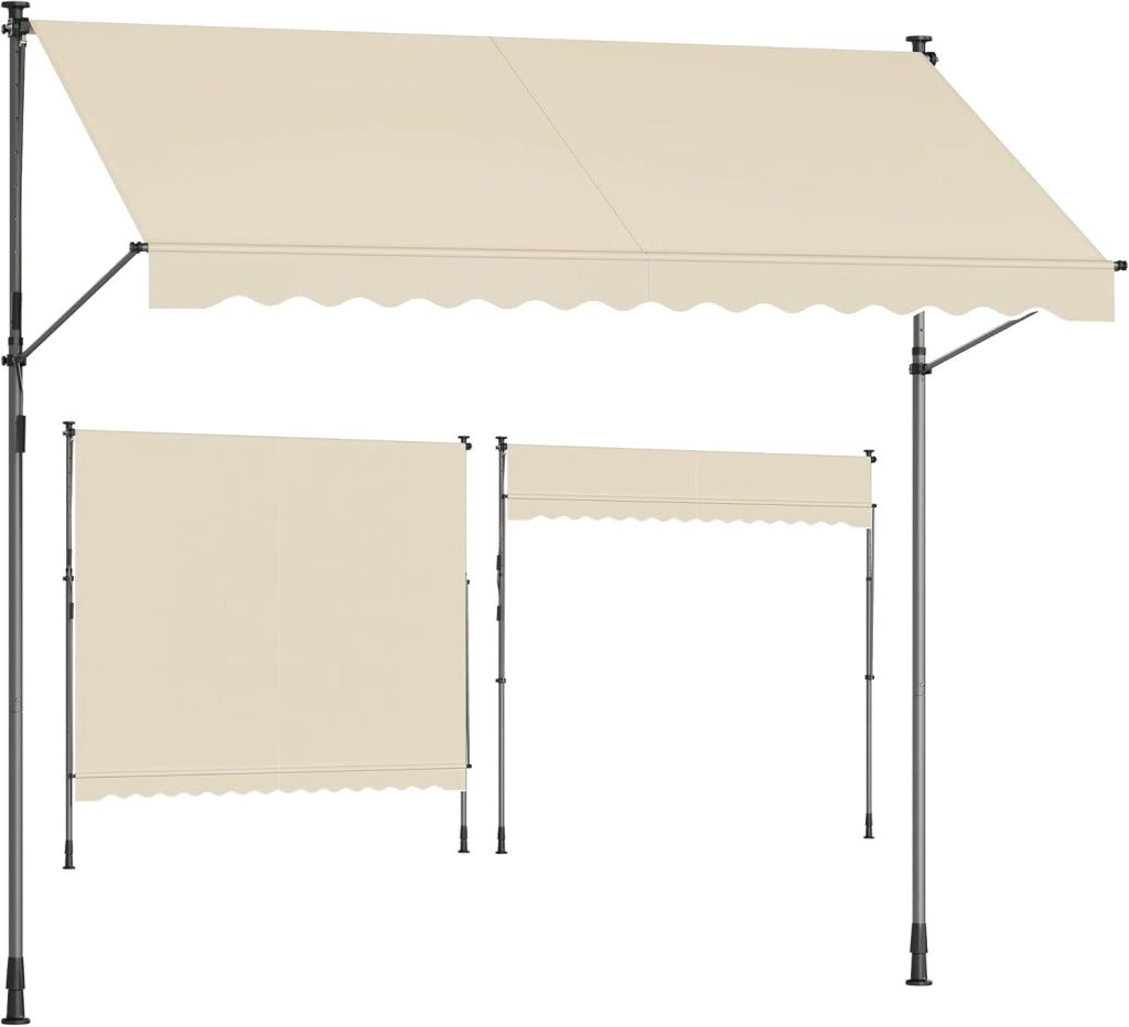 SONGMICS Tenda da Sole Avvolgibile, Tendalino Parasole Retrattile Manuale, Regolabile in Altezza con Manovella per Balcone Giardino Patio, 300 x 120 cm, Blu e Bianco GSA302QZ01