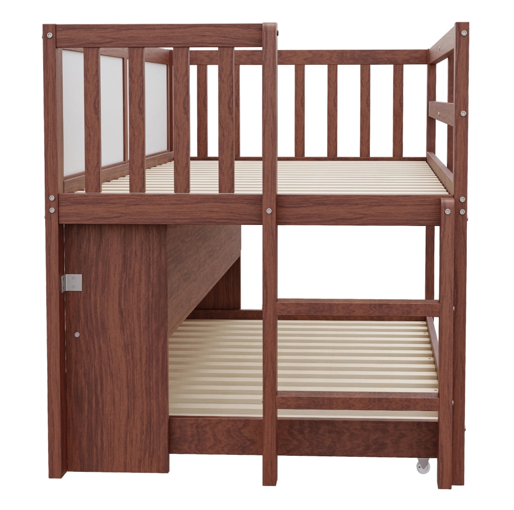 Letto a soppalco 90x200 cm con letto estraibile; lavagna e ripiani in legno marrone