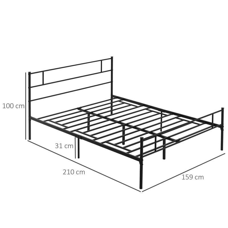 STRUTTURA LETTO MATRIMONIALE IN ACCIAIO 160X200CM CON DOGHE, TESTIERA E PEDIERA - NERO