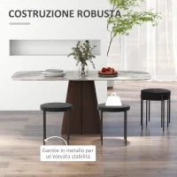 Set 4 Sgabelli Bassi e Rotondi in Metallo e Tessuto Effetto Velluto, 41.5x41.5x46 cm, Nero