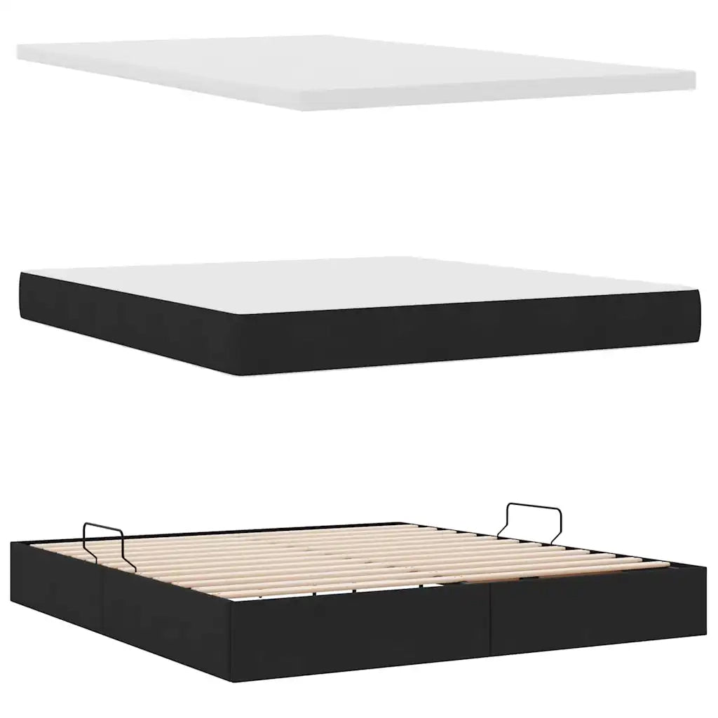 Letto con contenitore LED e materasso Nero 180 x 200 cm Tessuto
