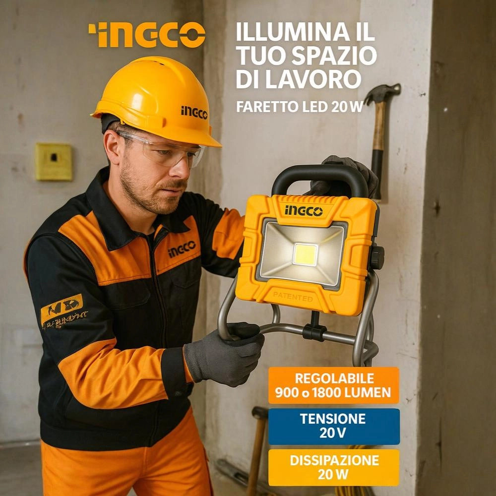 Faretto led da lavoro portatile a batteria 20v nudo 1800 lumen