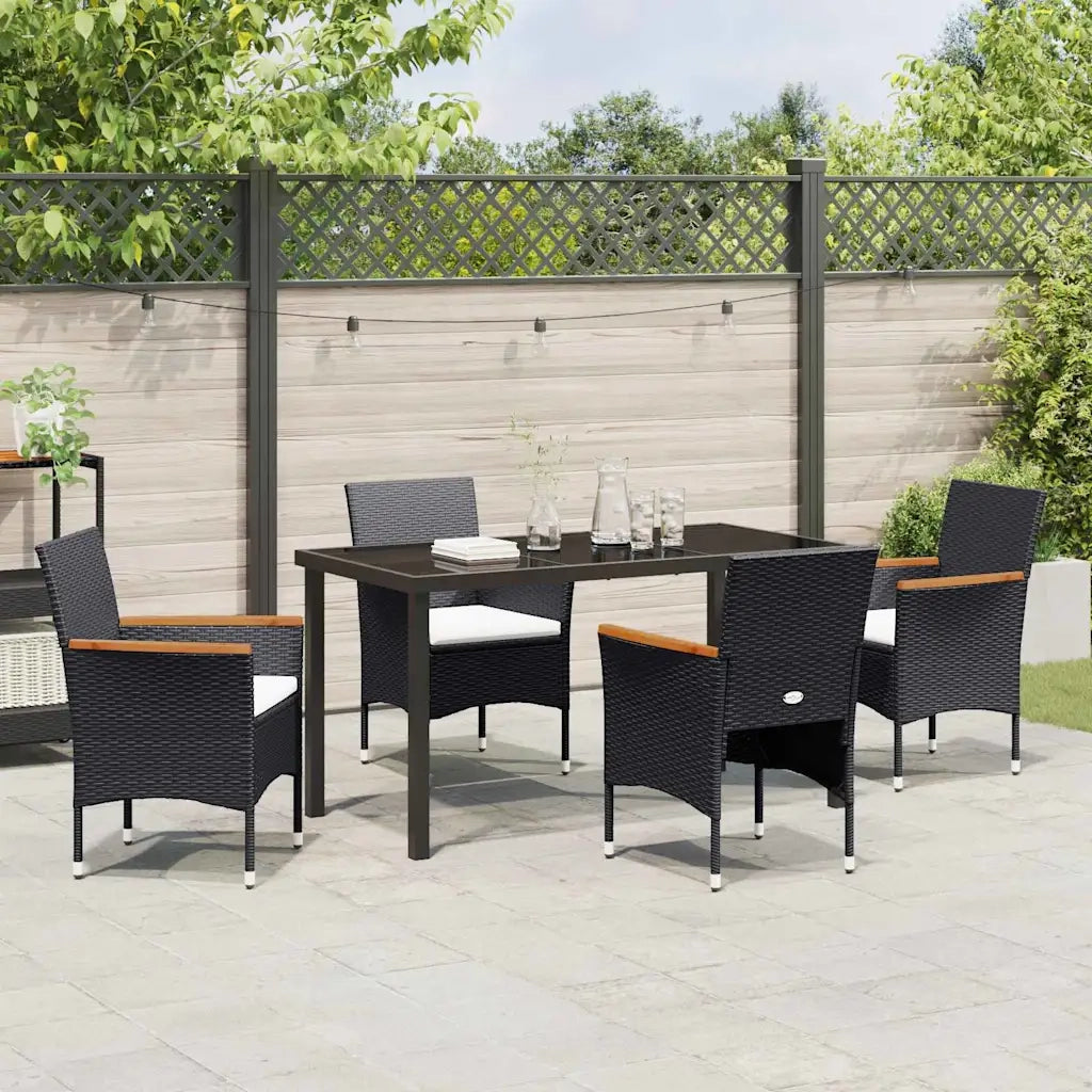 Set da Pranzo per Giardino con cuscino 5 pcs Nero polyrattan 3379753