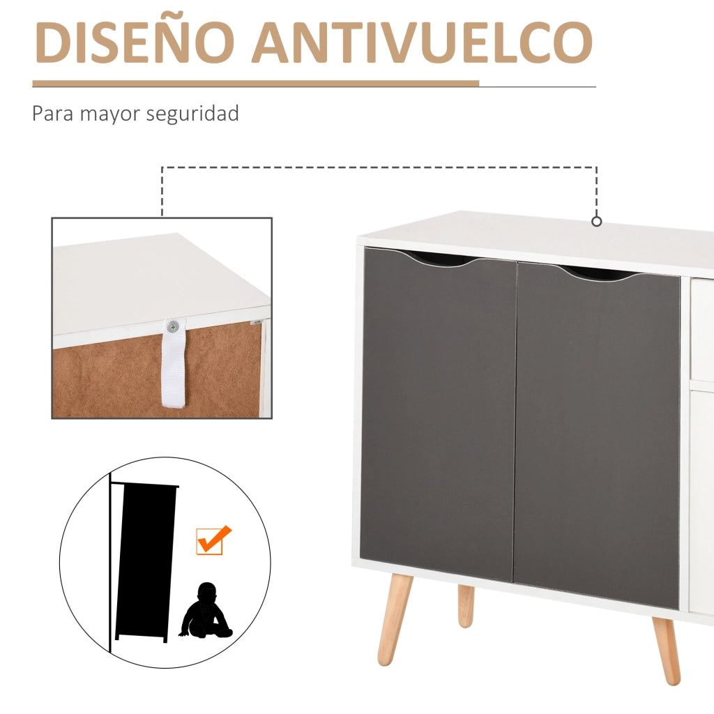 Armadio con 3 ante e cassetto ¨C zephmum ¨C 90x30x72 cm bianco grigio