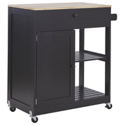 Carrello da cucina in MDF Nero legno di gomma 75 x 43 x 87 cm armadio porta asciugamani 2 ripiani cassetto posate ruote