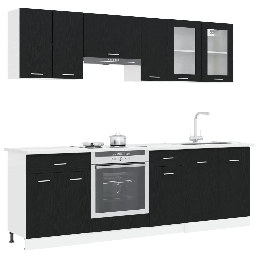 Unità Cucina Lyon 8 pz Rovere Nero Legno ingegnerizzato 3445860