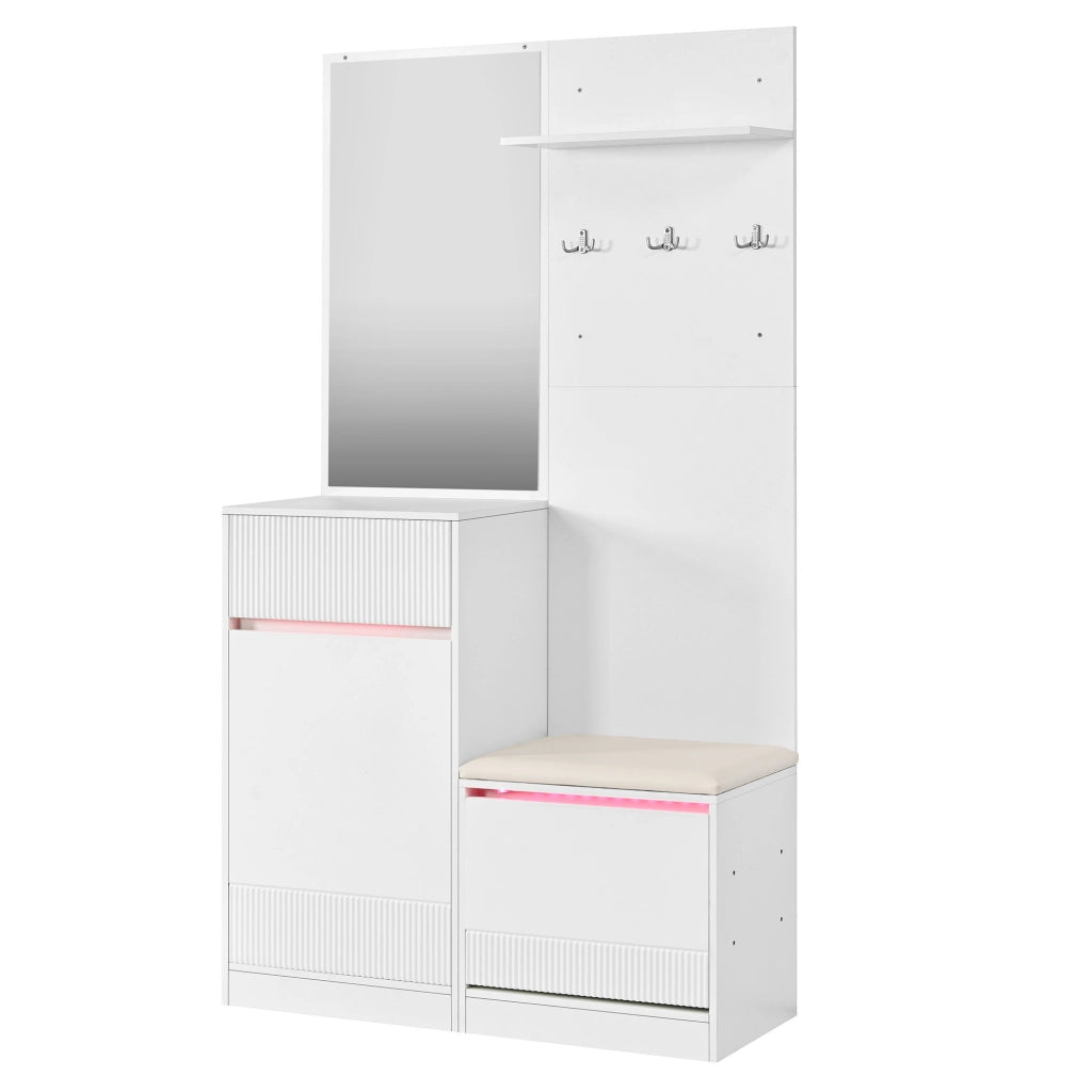 Mobile ingresso con scarpiera; specchio; seduta e LED; per ingresso; 105 × 38 × 190 cm