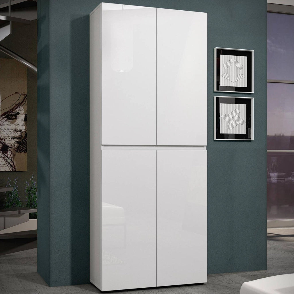 Mobile Portascarpe Antaleone, Scarpiera 36 Paia Made in Italy, 80x34x200h cm Bianco Lucido