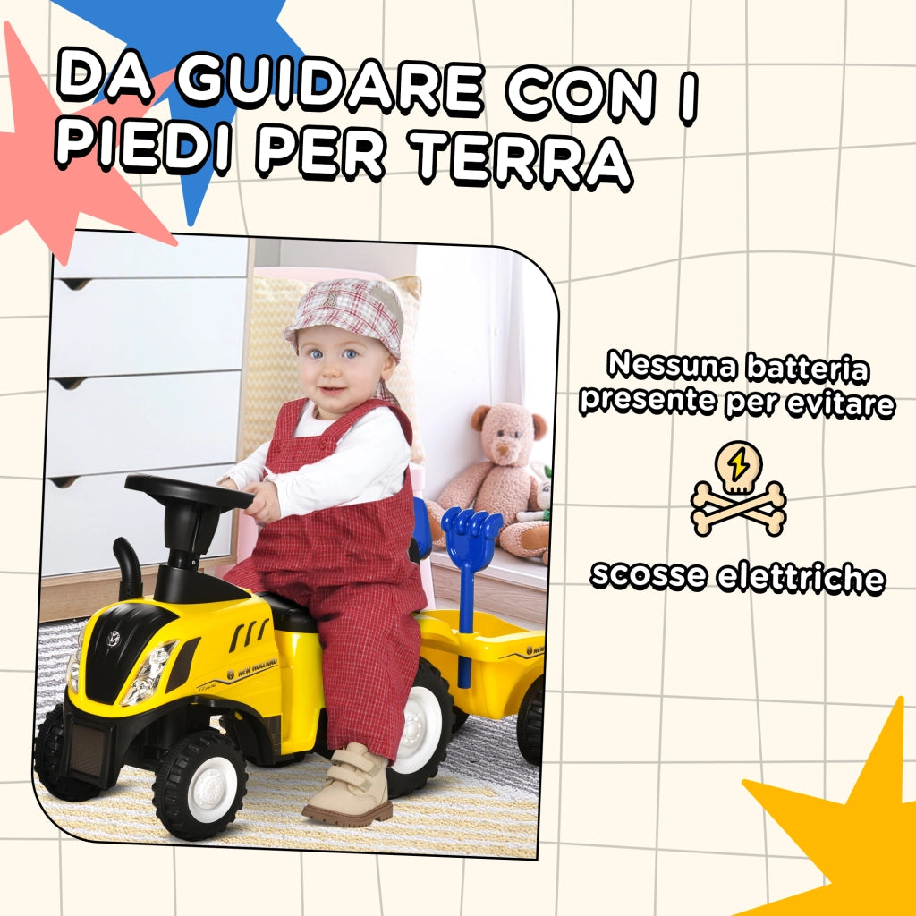 Trattore Giocattolo Cavalcabile con Rimorchio per Bambini ¨C zephmum ¨C Giallo 91x29x44cm