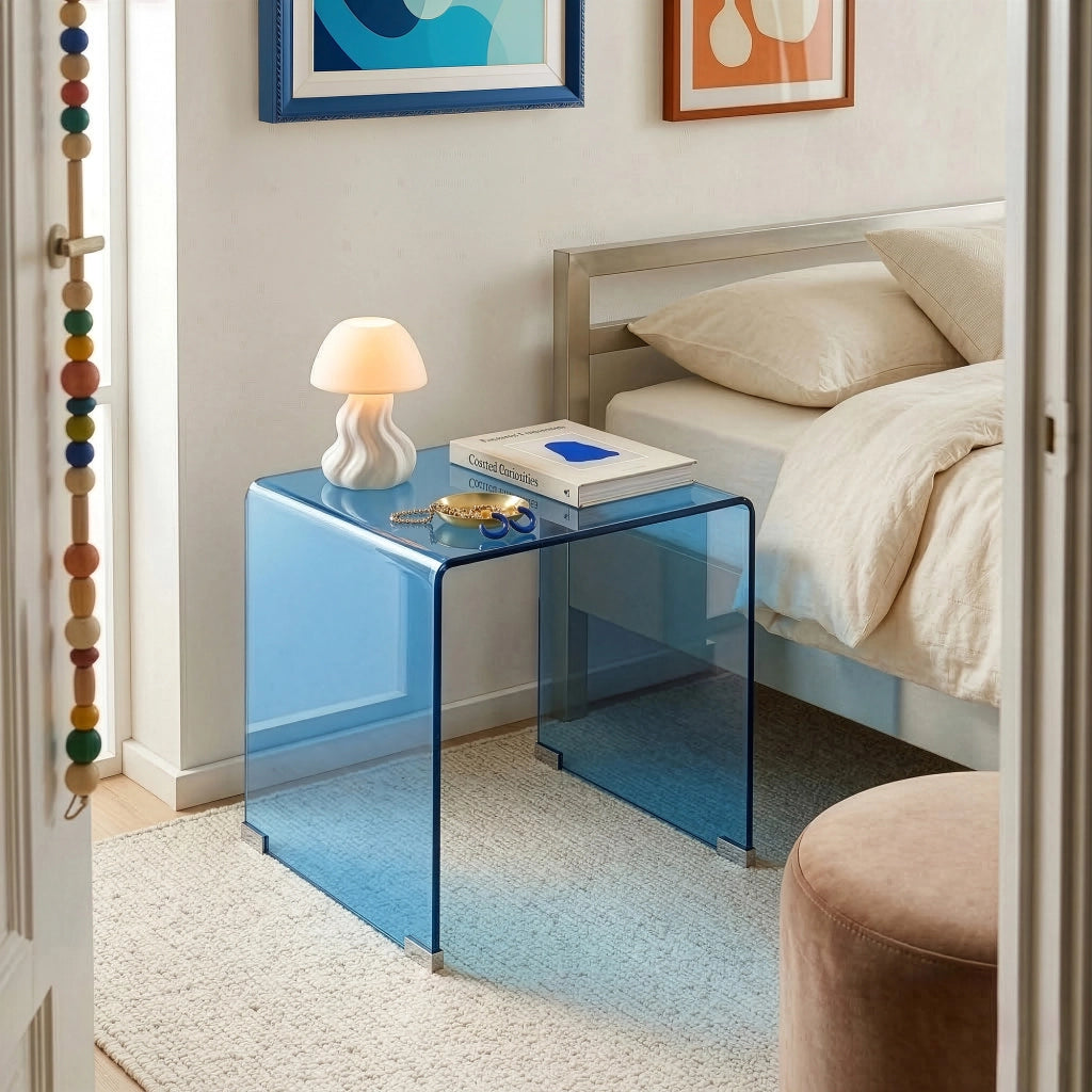 Tavolino da Salotto Varlofrek in Vetro 50 x 50 x 50 cm - Blu [en.casa]