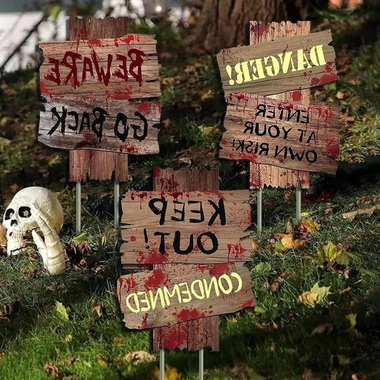 Bordi di Avviso per Halloween Horror 3 pezzi per esterno - decorazione pennelli di terra casa spettrale prato