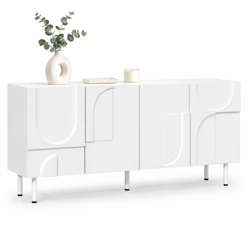 Credenza geometrica bianca 160 cm in MDF e truciolare