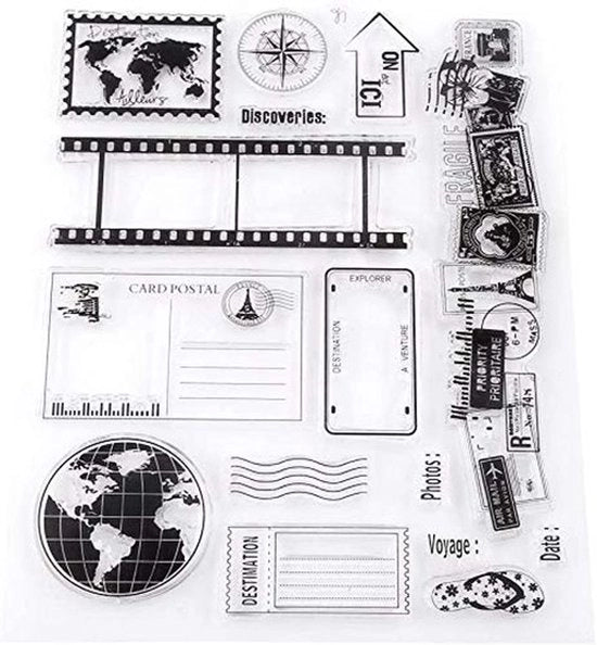 Stempel in Silicone Transparente - Set di Stampa - Mappa del Mondo/Zig-Zag - Scrapbooking - Creazione di Carte - Combinazioni Creative - Stampa