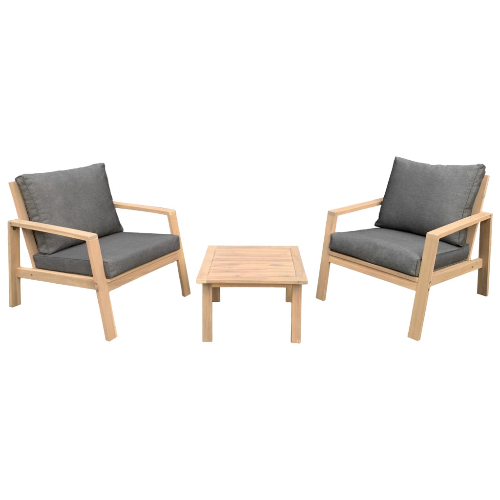 Set di mobili da giardino in acacia a 2 posti GILI - cuscini grigi