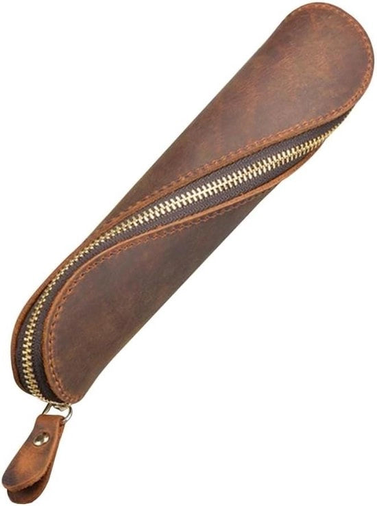 Cassetto per matite in pelle artigianale in toni marroni