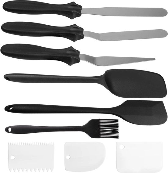 Set di Spatole per Impasto con Pennello per Olio, Paletti in Acciaio Inox, Spatola in Silicone, Carte per Impasto Bianche e Cucchiai da Cucina
