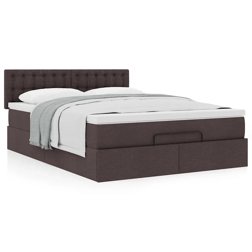 Pouf Letto con Materasso Marrone Scuro 140x190 cm in Tessuto 3311625