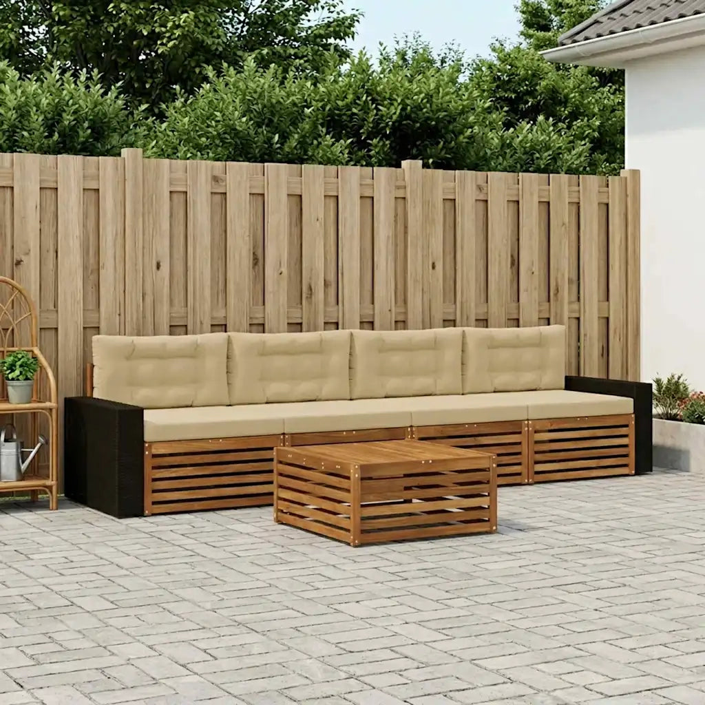 Set di divani da esterno con cuscino 5 pcs Naturale e Beige