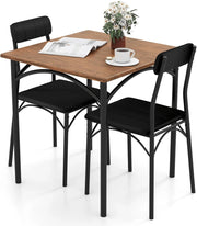 Set da tavolo da pranzo, set da cucina 3 pezzi con tavolo quadrato e 2 sedie imbottite senza braccioli, telaio in metallo, pattini antiscivolo, per sala da pranzo, cucina