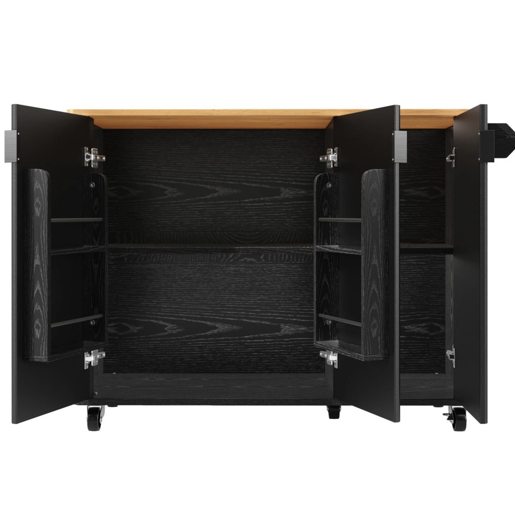 Isola da cucina 130x45(75)x92 cm pieghevole con ruote in MDF nero