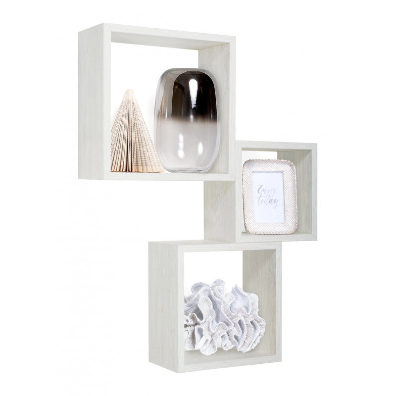 Set di 3 Mensole da Muro, Cubi Arredo, Mensole Cubo, Cubi da Parete, Rovere Sbiancato, 35x35, 30x30 e 25x25 p15,5 cm - Incubo