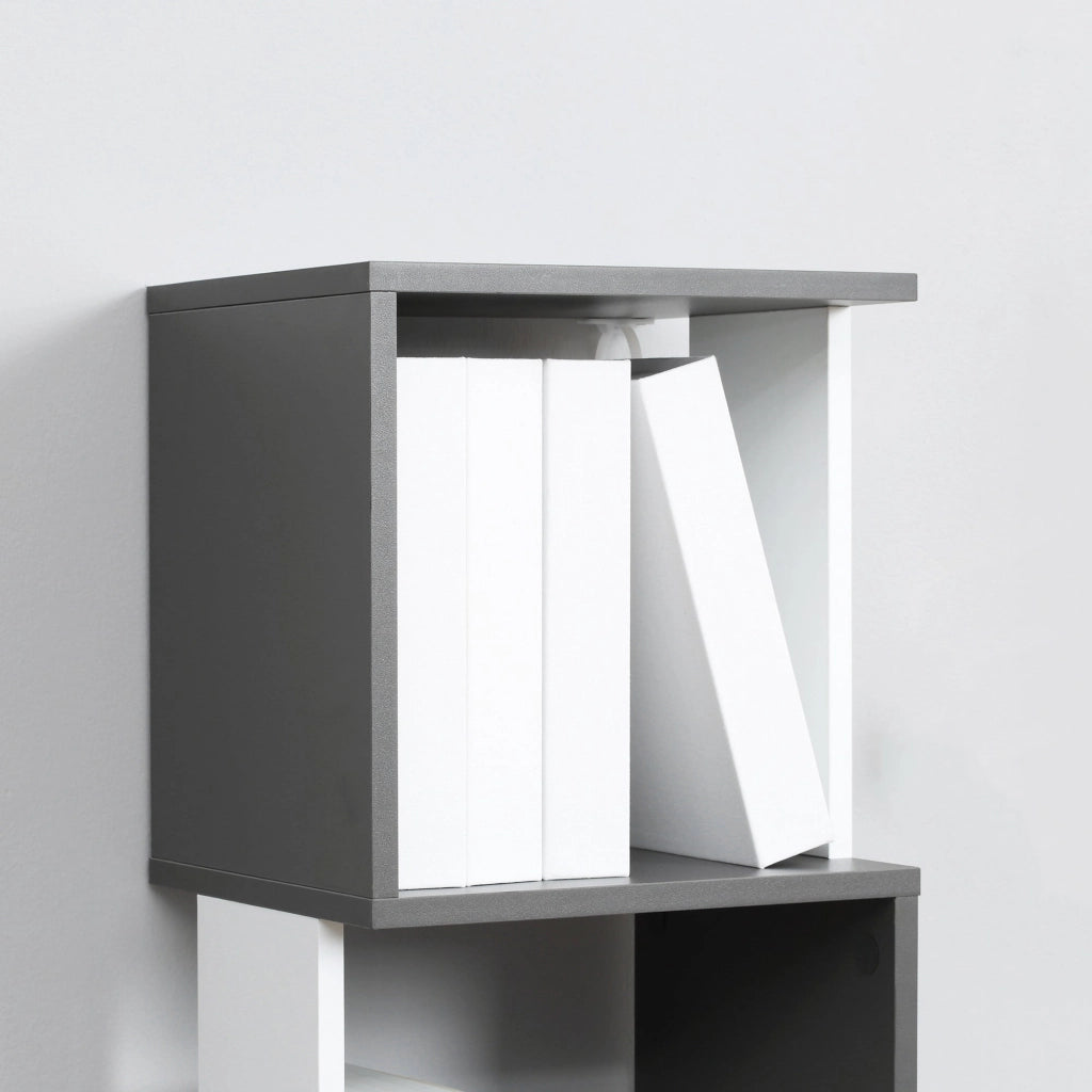 Libreria Moderna Salvaspazio a 5 Ripiani 33x28x161 cm in Legno Grigio e Bianco