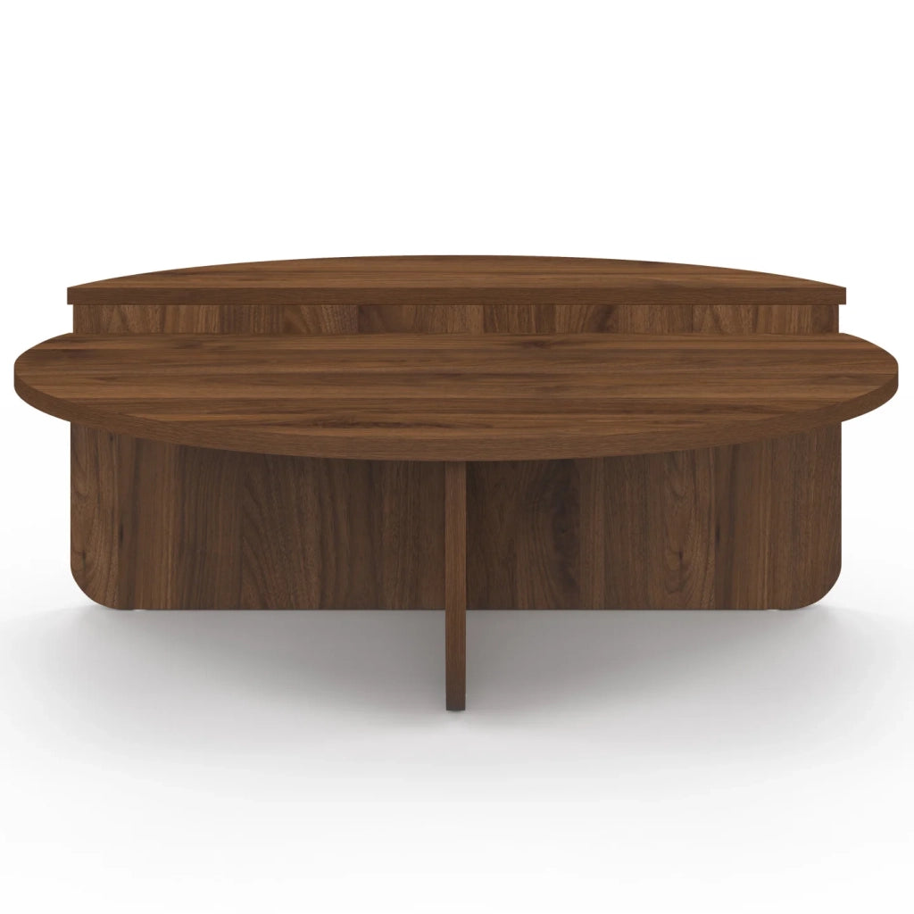 IDMarket - Set di 2 tavolini rotondi asimmetrici effetto noce GUILIA 90 cm