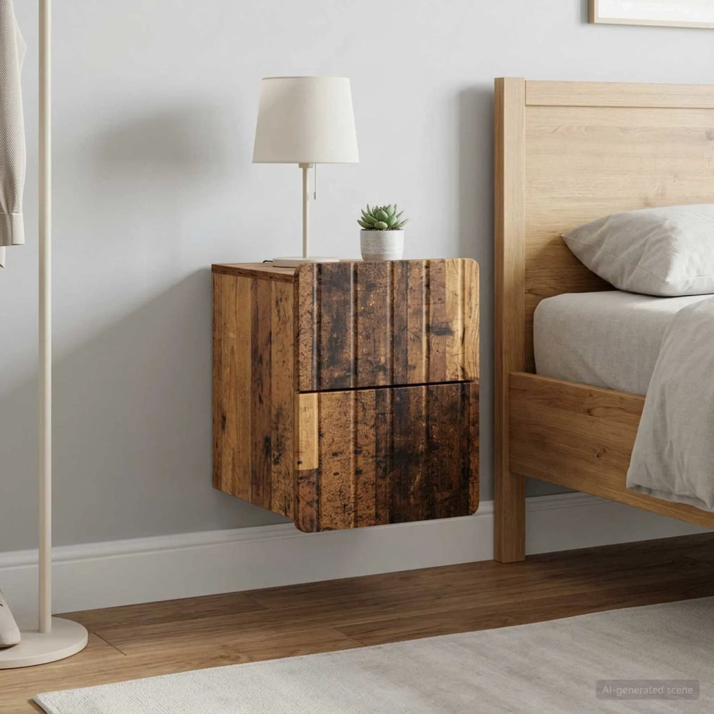 Mobiletto da notte a muro 2 pcs Legno antico 33 x 34,5 x 43 cm 898312