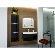 Set di mobili da bagno neri, collezione RAVEN. Colonna, mobile sotto lavabo, lavabo 60cm, specchio, sifone e led.