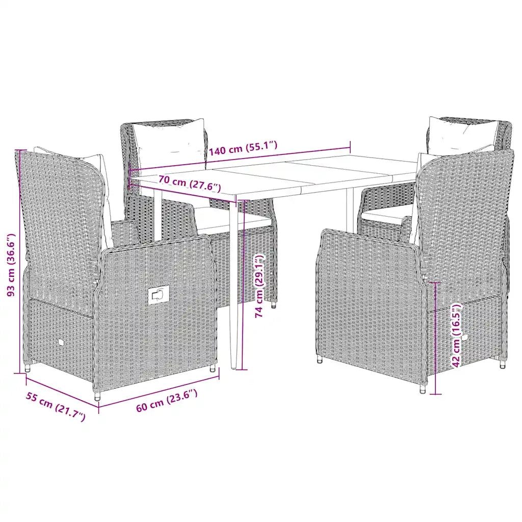 Set da Pranzo da Giardino 5 pz con Cuscini Beige in Polyrattan 3262884