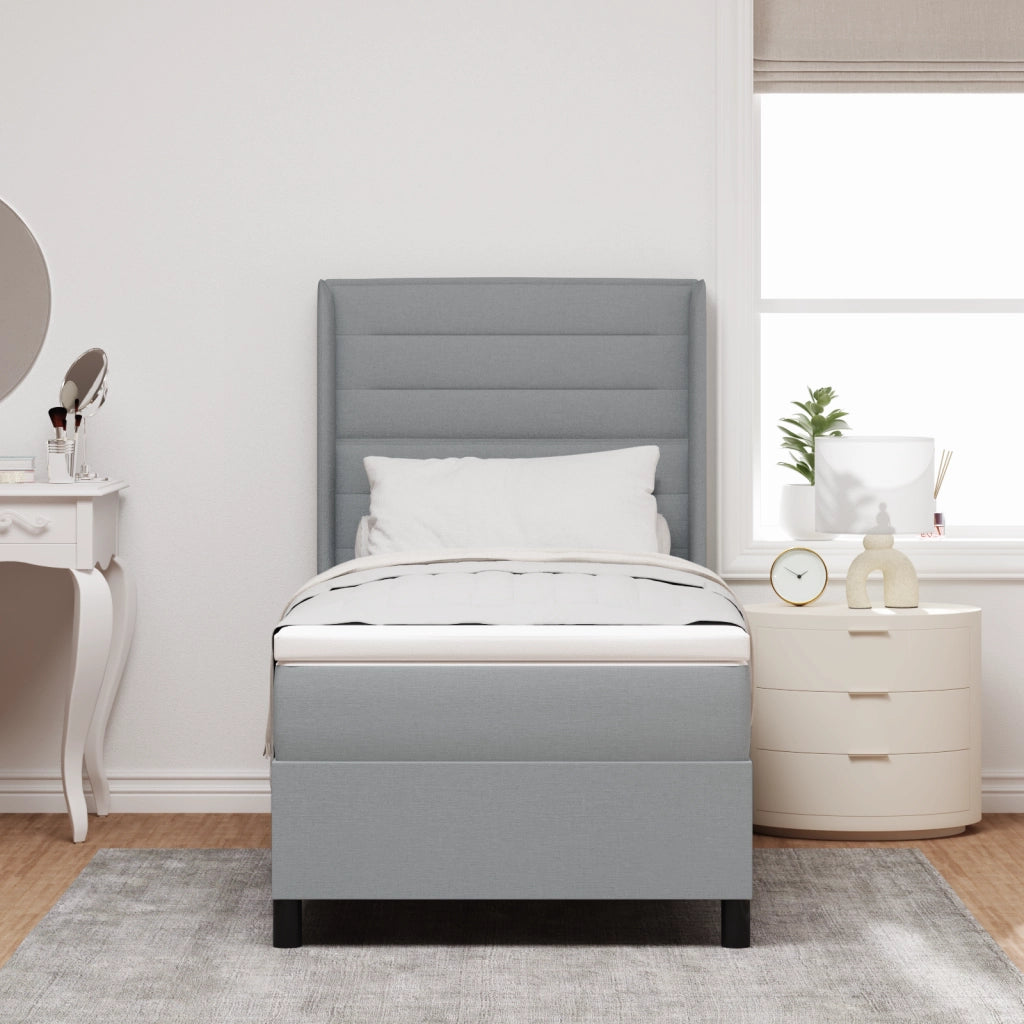 Letto Box Spring  con Materasso e Luce LED Grigio Chiaro 80x200 cm Tessuto