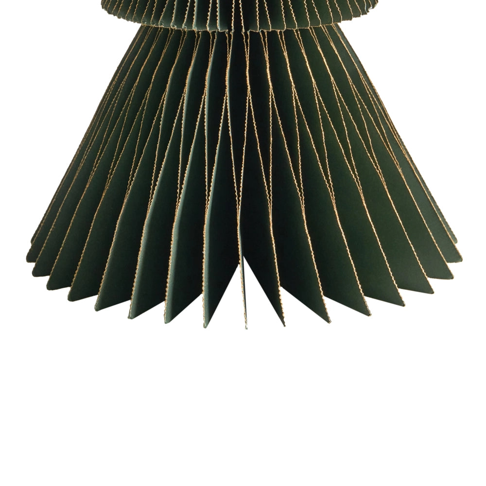 Set di 5 statuine di alberi di Natale beige e verdi in carta a nido d'ape con effetto 3D in stile origami e motivi festivi