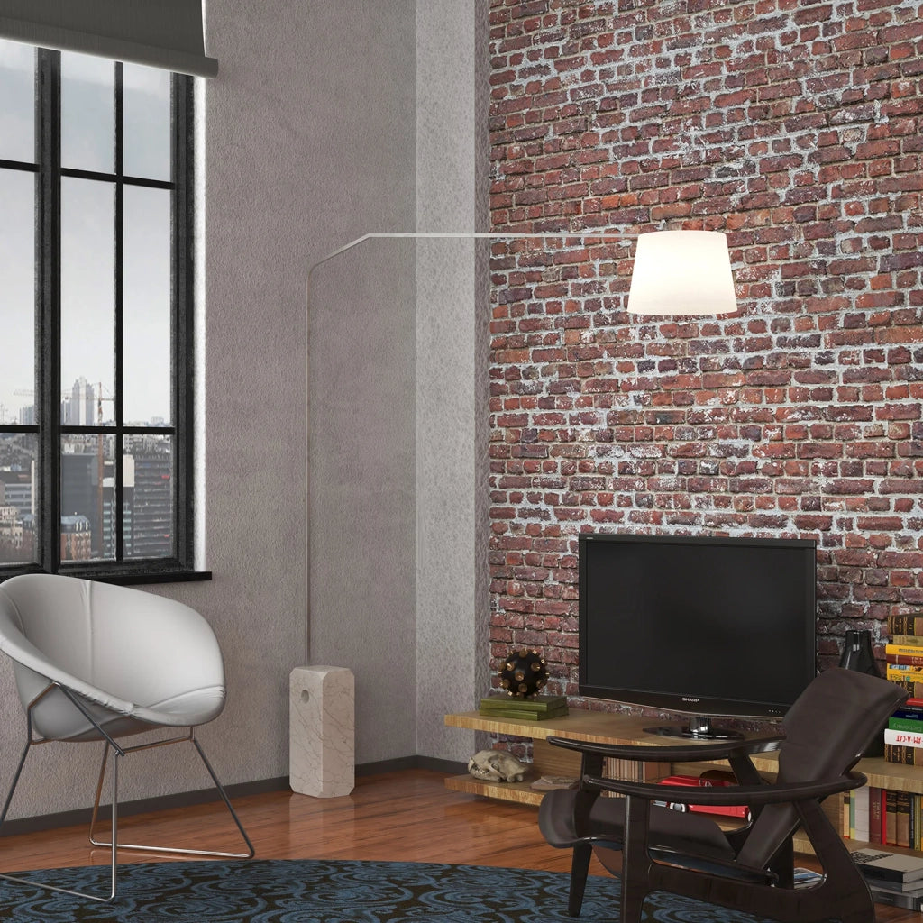 Piantana Contemporanea Slope Marmo E Diffusore Tessuto Bianco 1 Luce E27